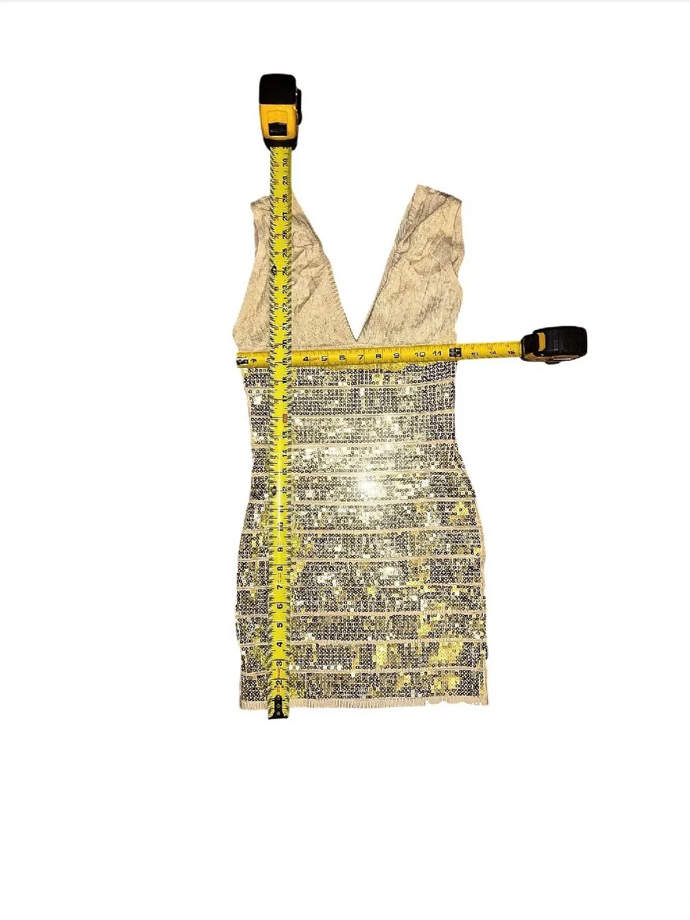 Vintage WOW Couture Gold Sequin Bandage Mini Dress Size S Brand New